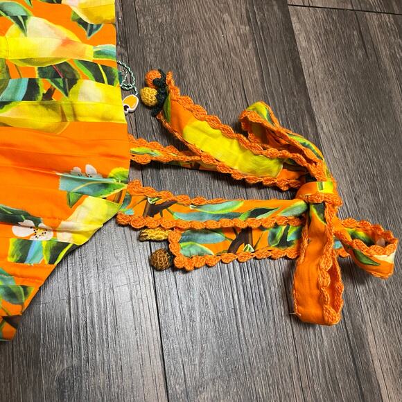 NWT Farm Rio Orange Chic Pears 100% Organic Cotton Mini Dress Belted S Retro - Picture 10 of 14